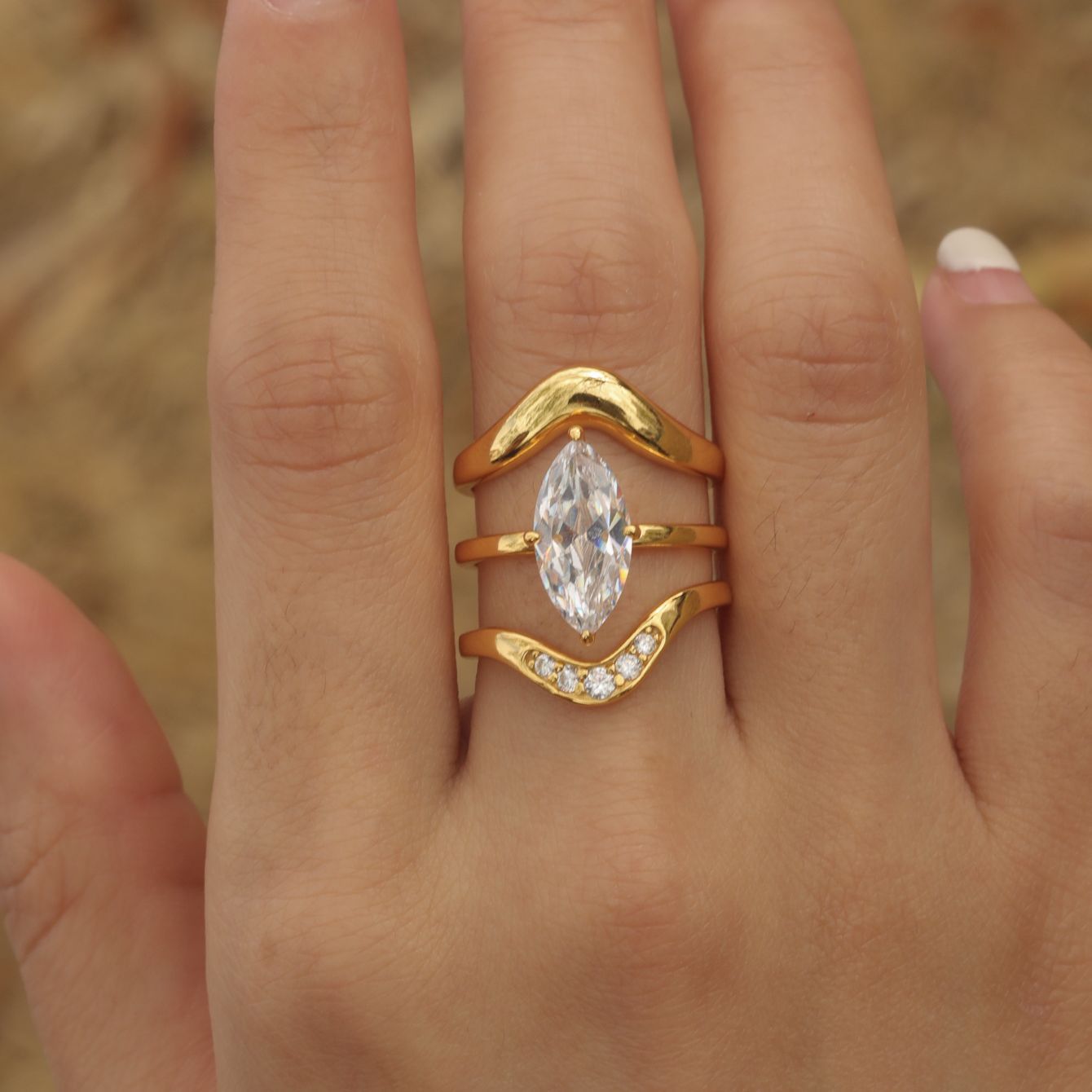 S925 Silver Combination Three-Piece Set Horse Eye Moissanite Ring Set Ring Hot Sale Independent Station Hot Selling Wholesale