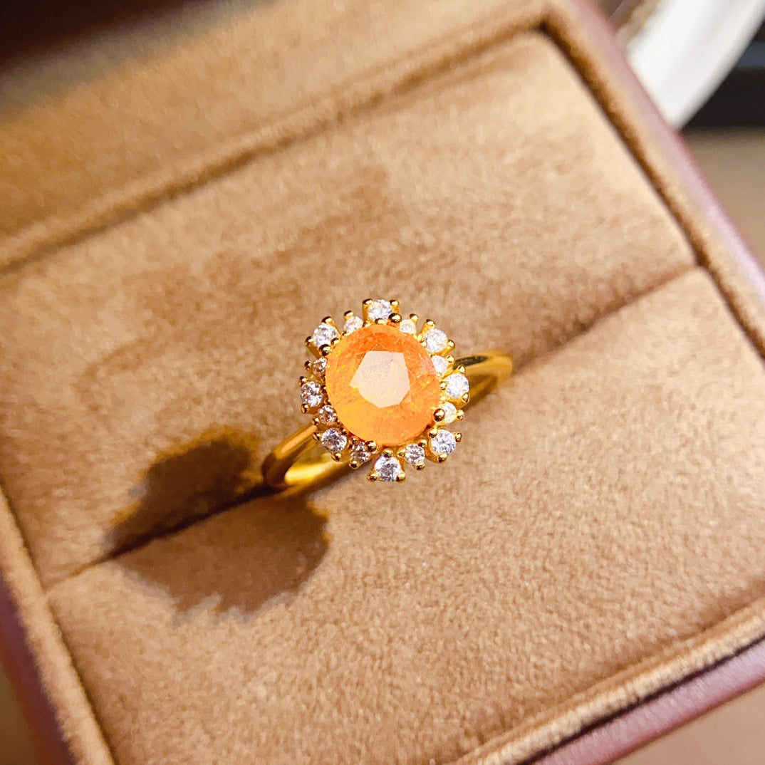 S925 Silver Inlaid Main Stone 6*8mm Natural Garnet Ring