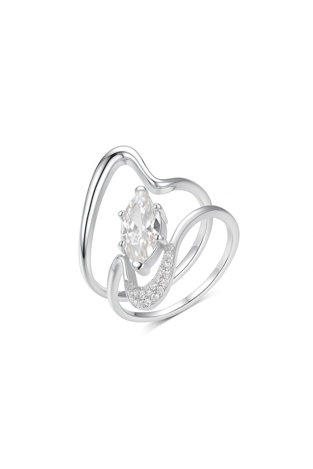 S925 Silver Stacked Moissanite Ring Horse Eye Main Stone Gold Hollow Curve Design Women's Hot-Selling Bestseller