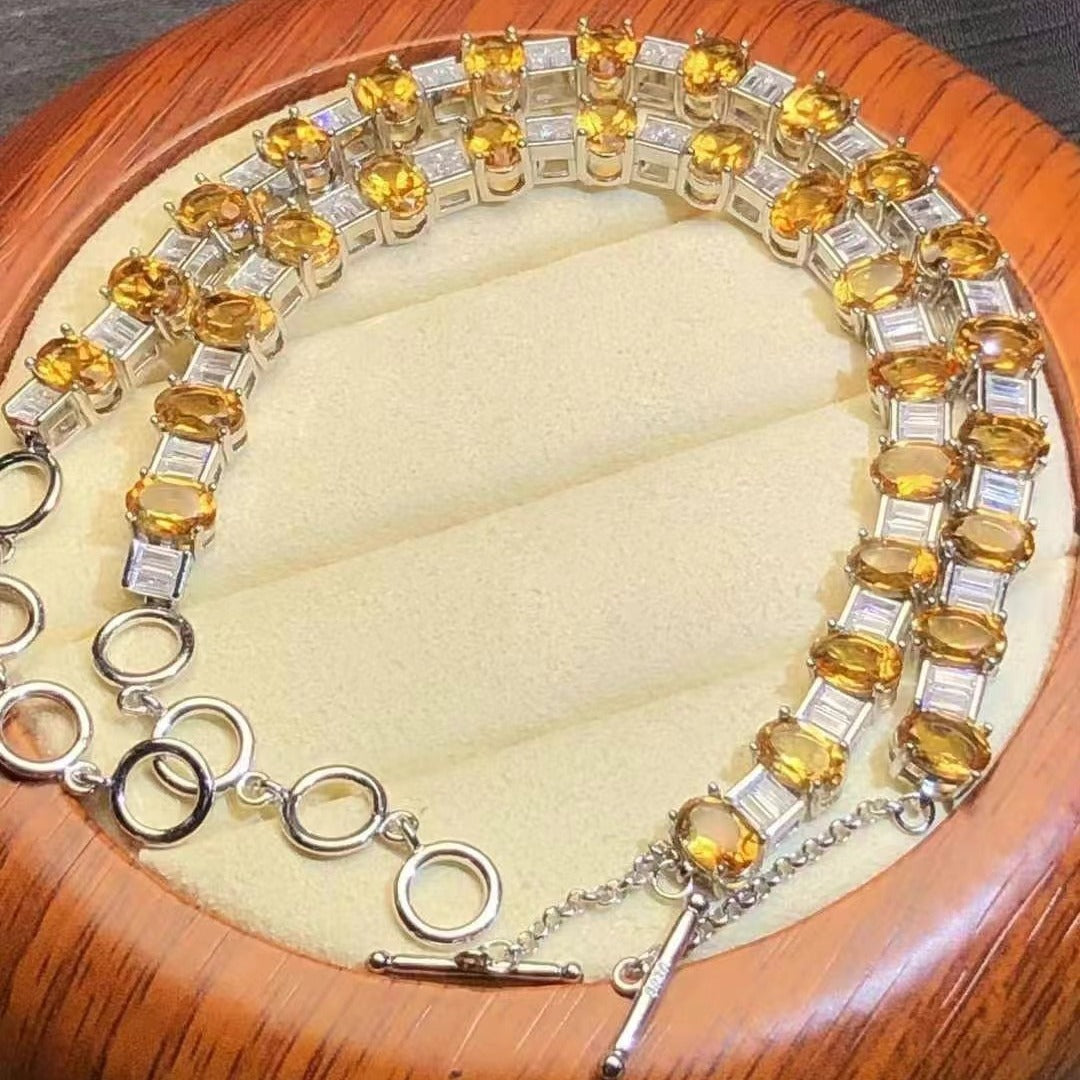 Bracelet en cristal jaune naturel et argent S925, style élégant et simple pour femme 