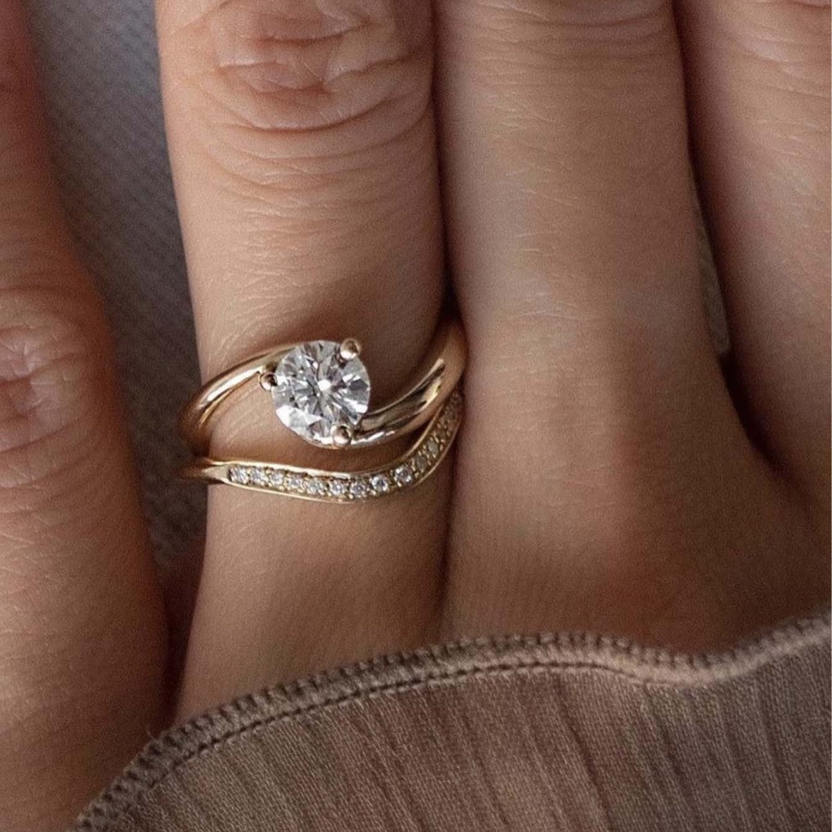 Ensemble de bagues vintage haut de gamme en argent sterling S925 et moissanite, serties de moissanite ronde. 