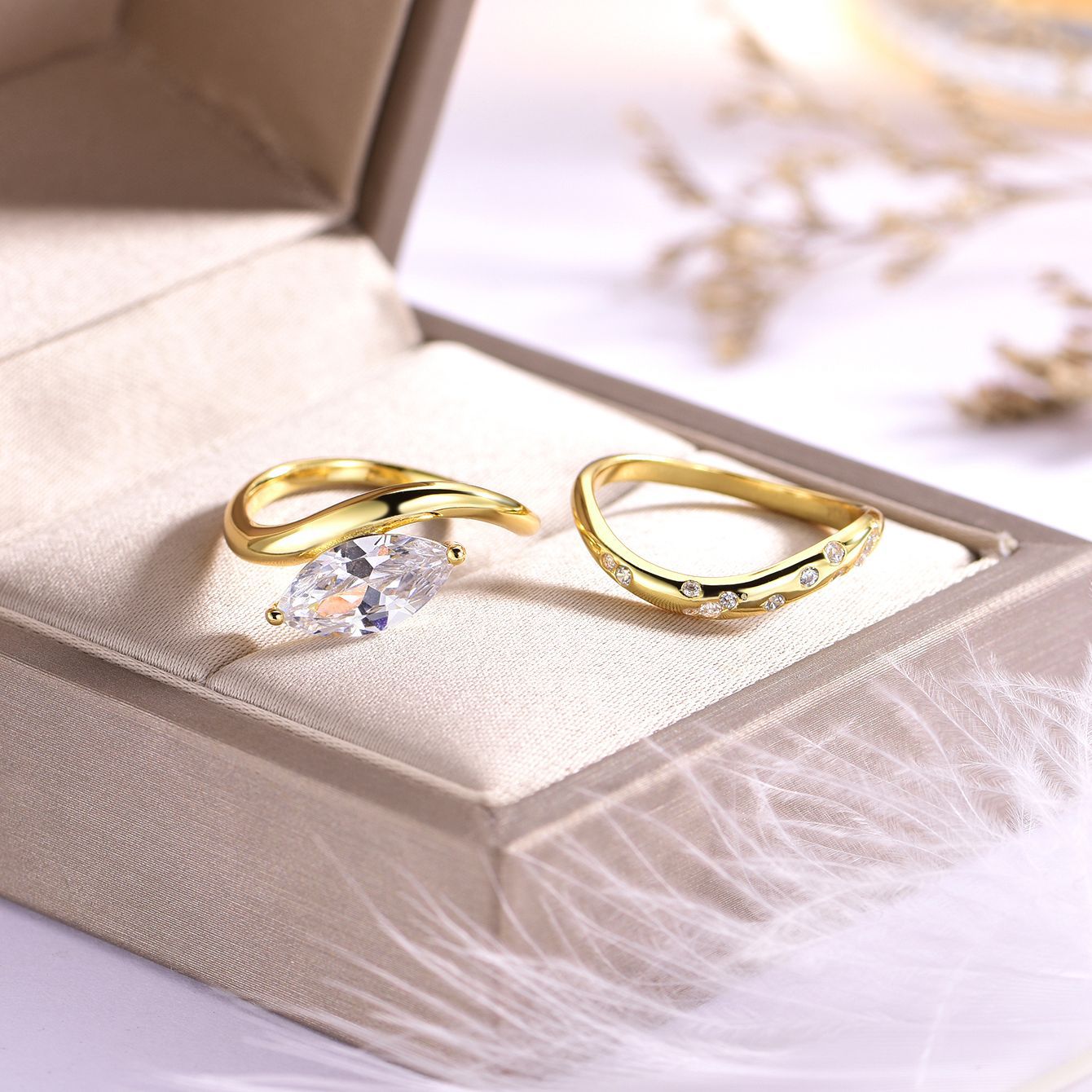 S925 Silver Set Marquise Moissanite Main and Side Ring Combination Simple Fashion Independent Station Hot Sale Wholesale