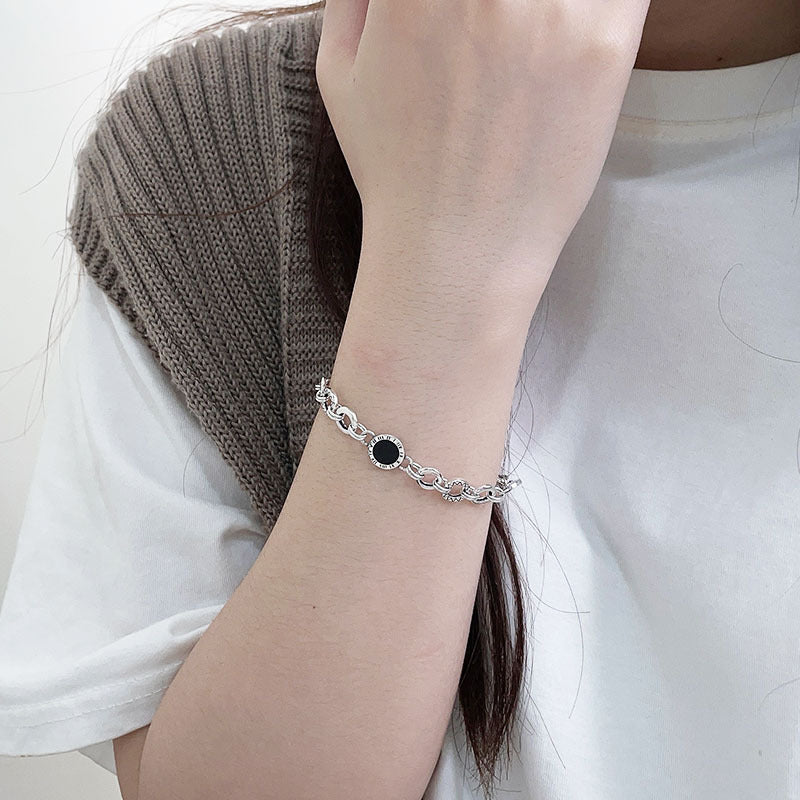 S925 Sterling Silver Black Enamel Bracelet for Women New Roman Numeral Splicing High-end Original Design Bracelet