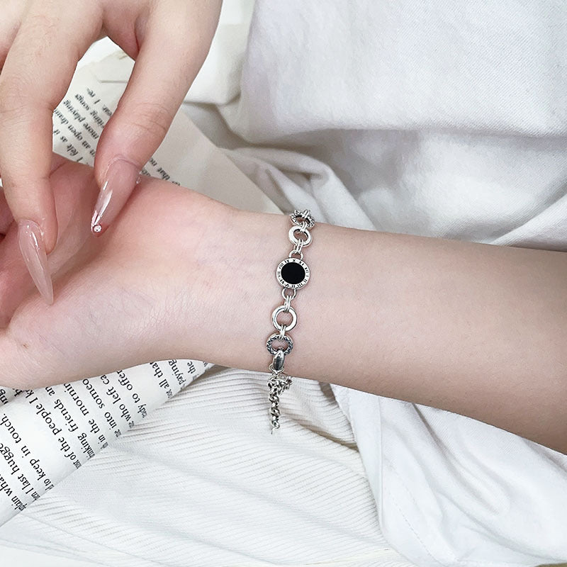 S925 Sterling Silver Black Enamel Bracelet for Women New Roman Numeral Splicing High-end Original Design Bracelet