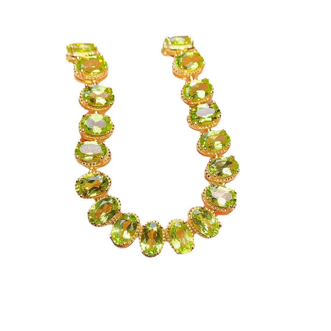 S925 Silver Inlaid Main Stone 4*6 Natural Peridot Bracelet