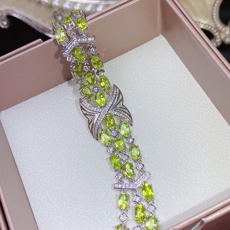 Luxury Light Luxury Style 925 Silver Jewelry Natural Peridot Bracelet