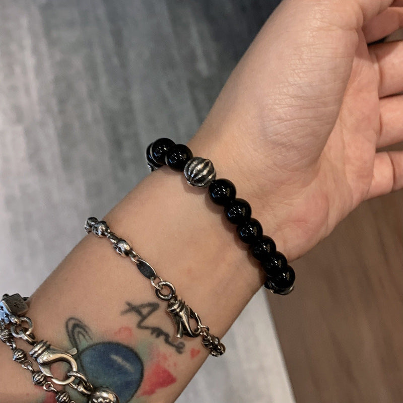 8mm Boy Scout Flower Obsidian Bracelet