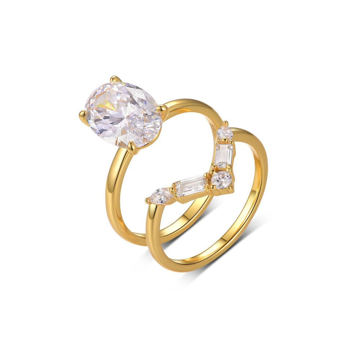 Bague en argent S925, ensemble deux pièces, pierre principale en moissanite de forme ovoïde, sertie sur un support indépendant, vente en gros. 