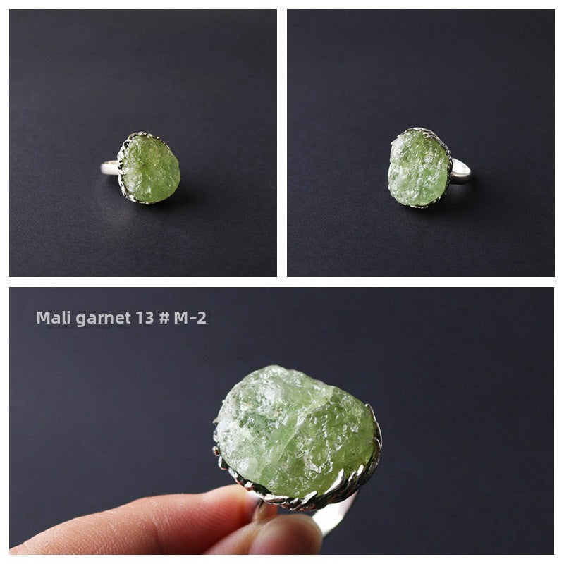 Original Design Ring Pure Silver Handmade Encrusted Natural Raw Mineral Amethyst Rose Quartz Phosphorite Aquamarine Ring