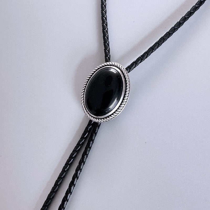 Obsidian Original S999 Sterling Silver Inlaid Natural Obsidian Bolo Tie