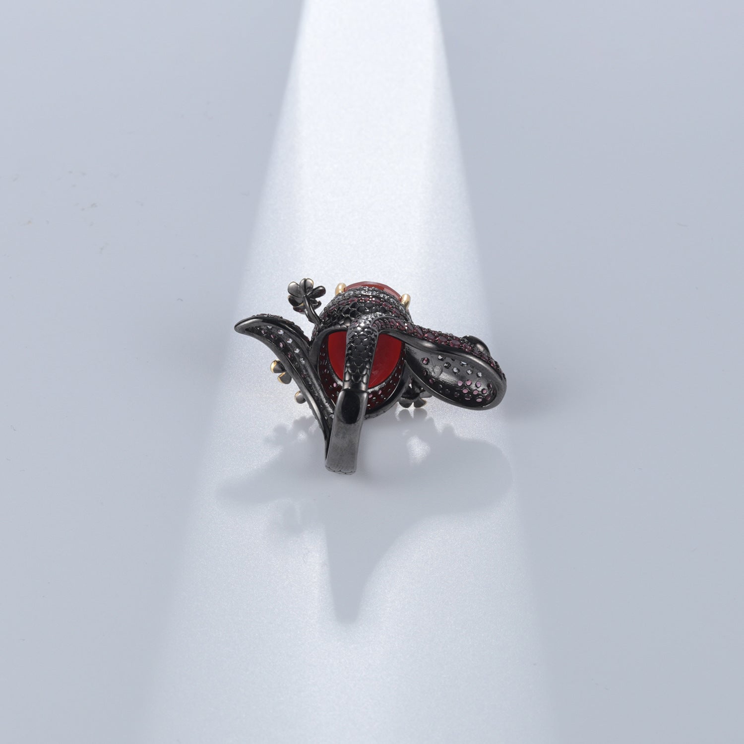 925 Silver Gemstone Inlaid Red Agate Flower Ring Jewelry Set