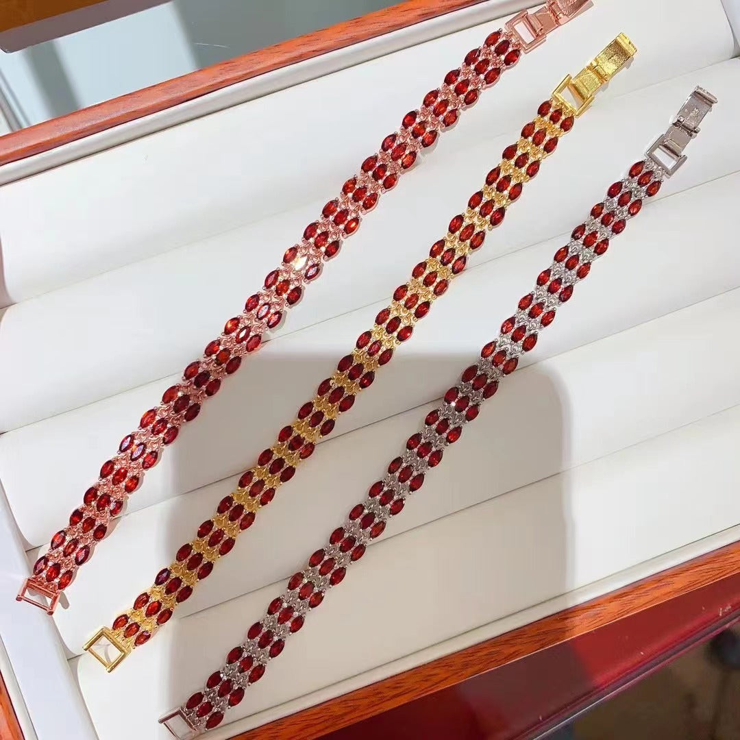 925 Silver Inlaid Natural Garnet Mozambique Bracelet