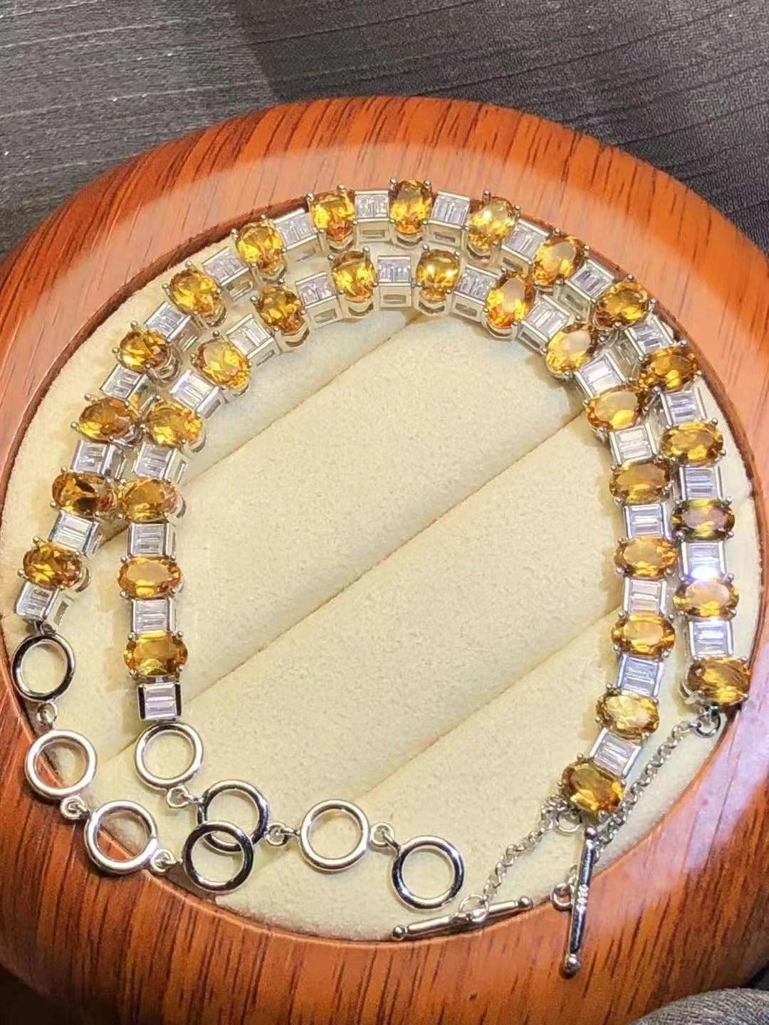 Bracelet en cristal jaune naturel et argent S925, style élégant et simple pour femme 