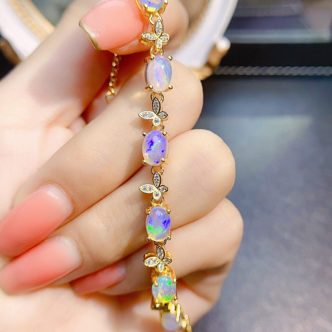 S925 Silver Inlaid Main Stone 5*7 Natural White Opal Bracelet