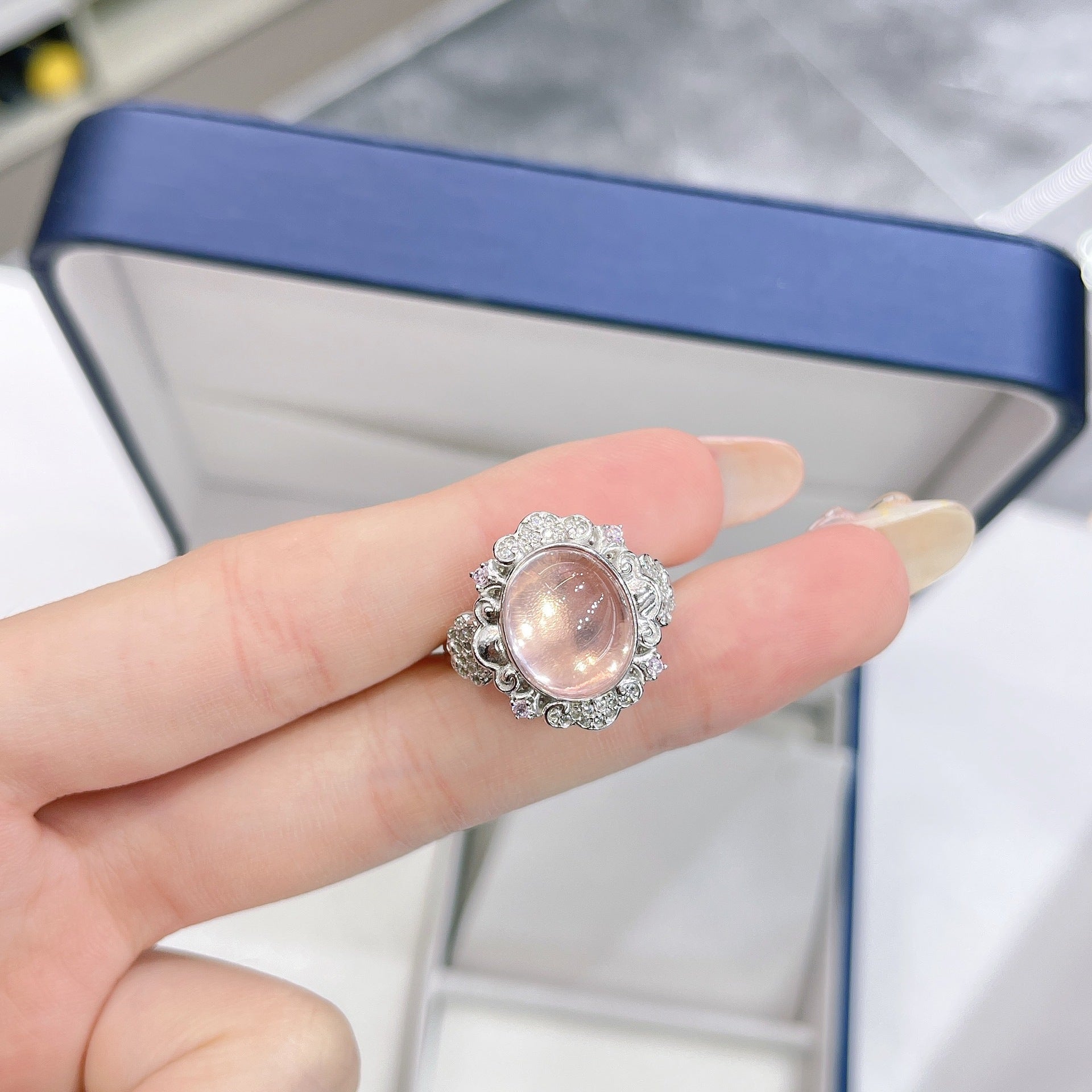 S925 Silver Plated 18K Gold Natural Design Sense Starlight Pink Crystal Set