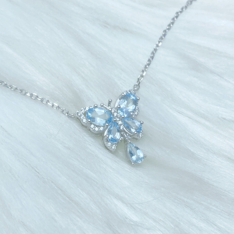 Natural Raw Santa Maria Aquamarine Butterfly Pendant