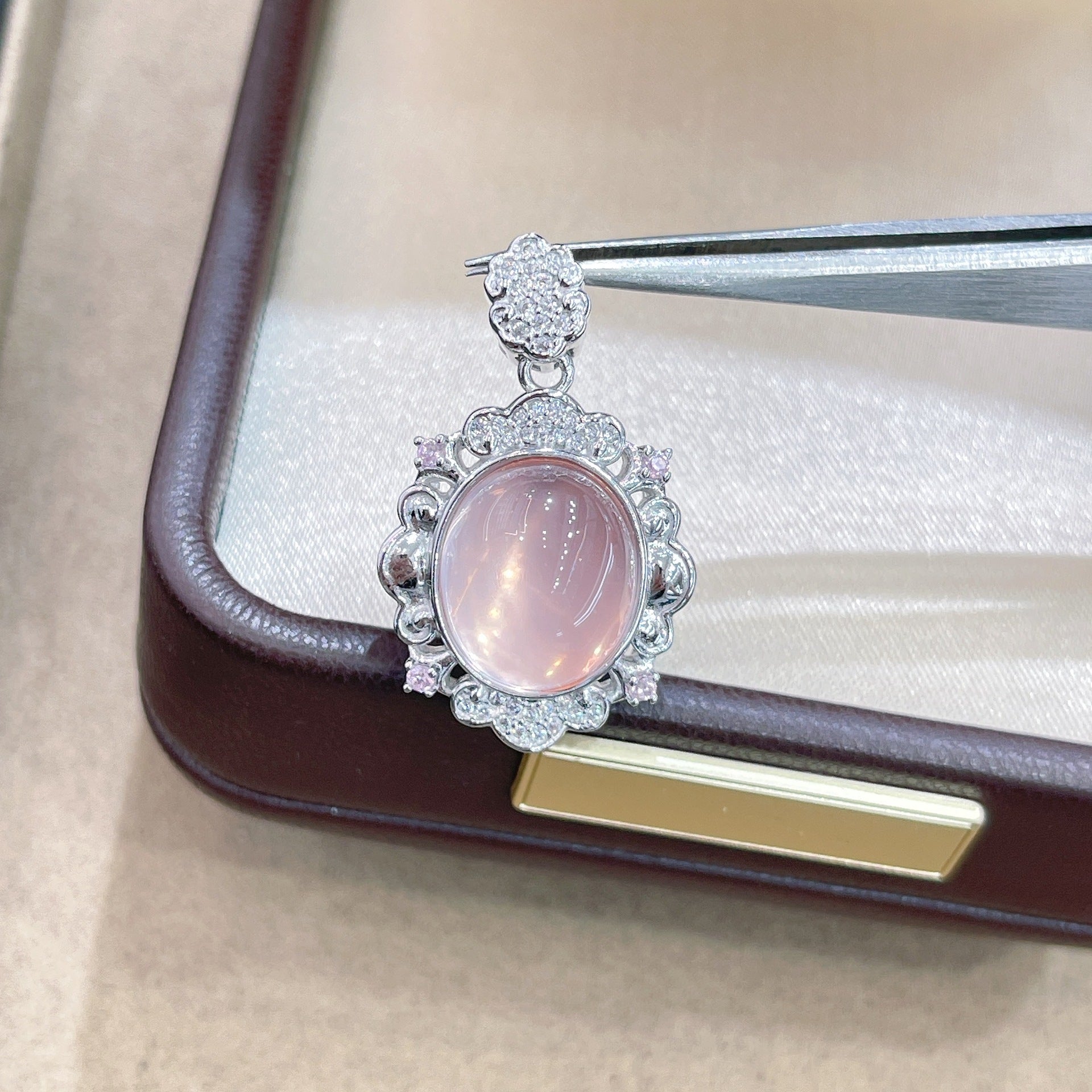 S925 Silver Plated 18K Gold Natural Design Sense Starlight Pink Crystal Set