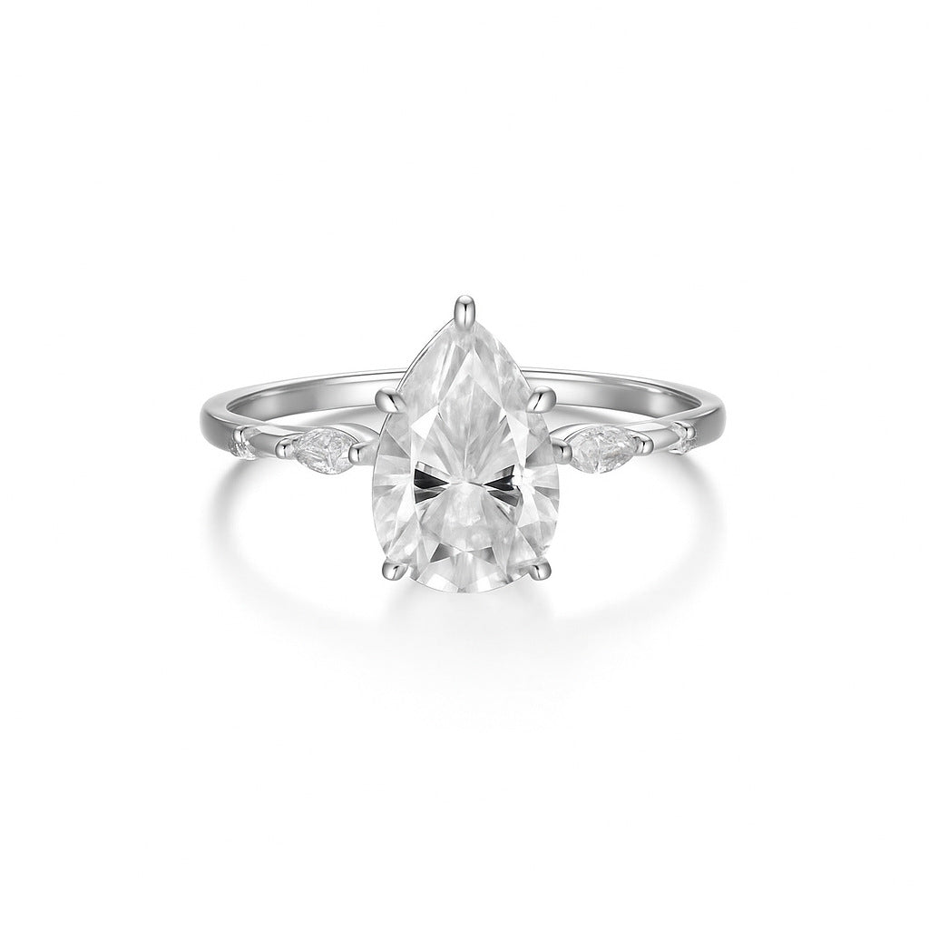 Bague en argent S925 et moissanite pour femme, design en forme de goutte d'eau, effet de lumière, bague de luxe, vente transfrontalière, en stock 