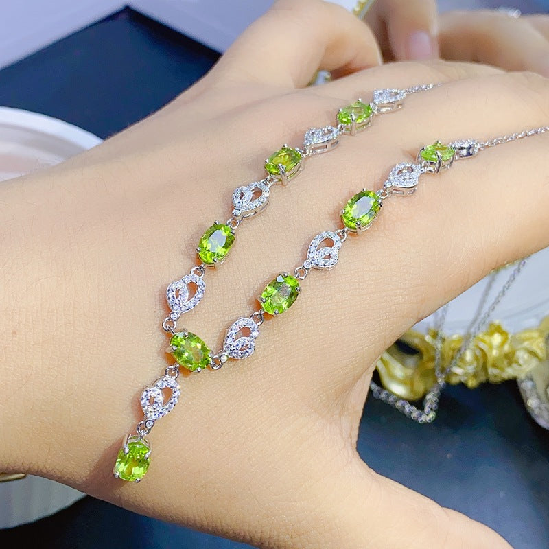 Natural Peridot Necklace Main Stone 5*7mm Collarbone Chain