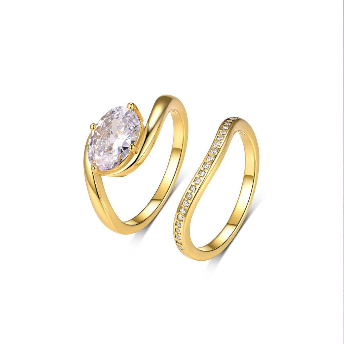 S925 Silver Set Egg-Shaped Moissanite Ring Combination Ring Independent Stand Hot Sale Elegant Simple Style