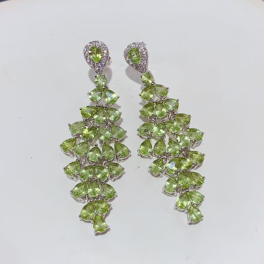 S925 sterling silver earrings with natural olivine