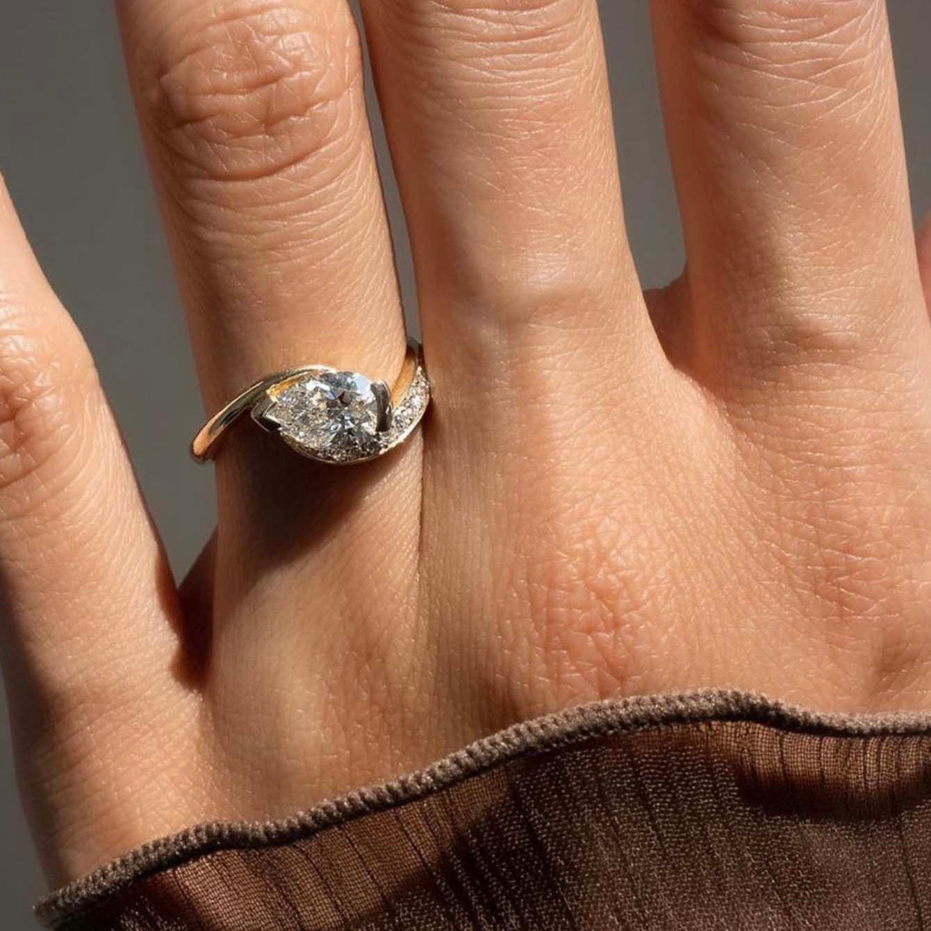 S925 Silver Water Drop Moissanite Women's Ring Light Luxury Gold Inlaid Internet Celebrity Hot Sale In Stock Wholesale Exquisite