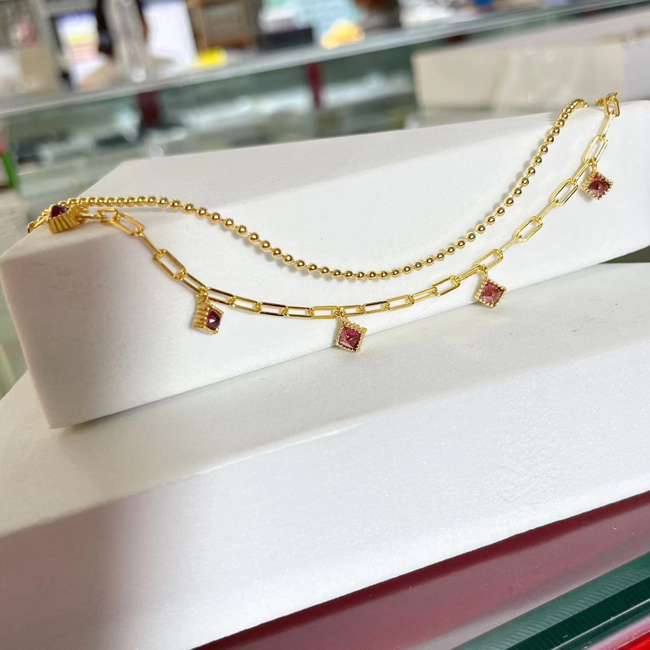 S925 Natural Magnesia Garnet Sugar Tower Bracelet