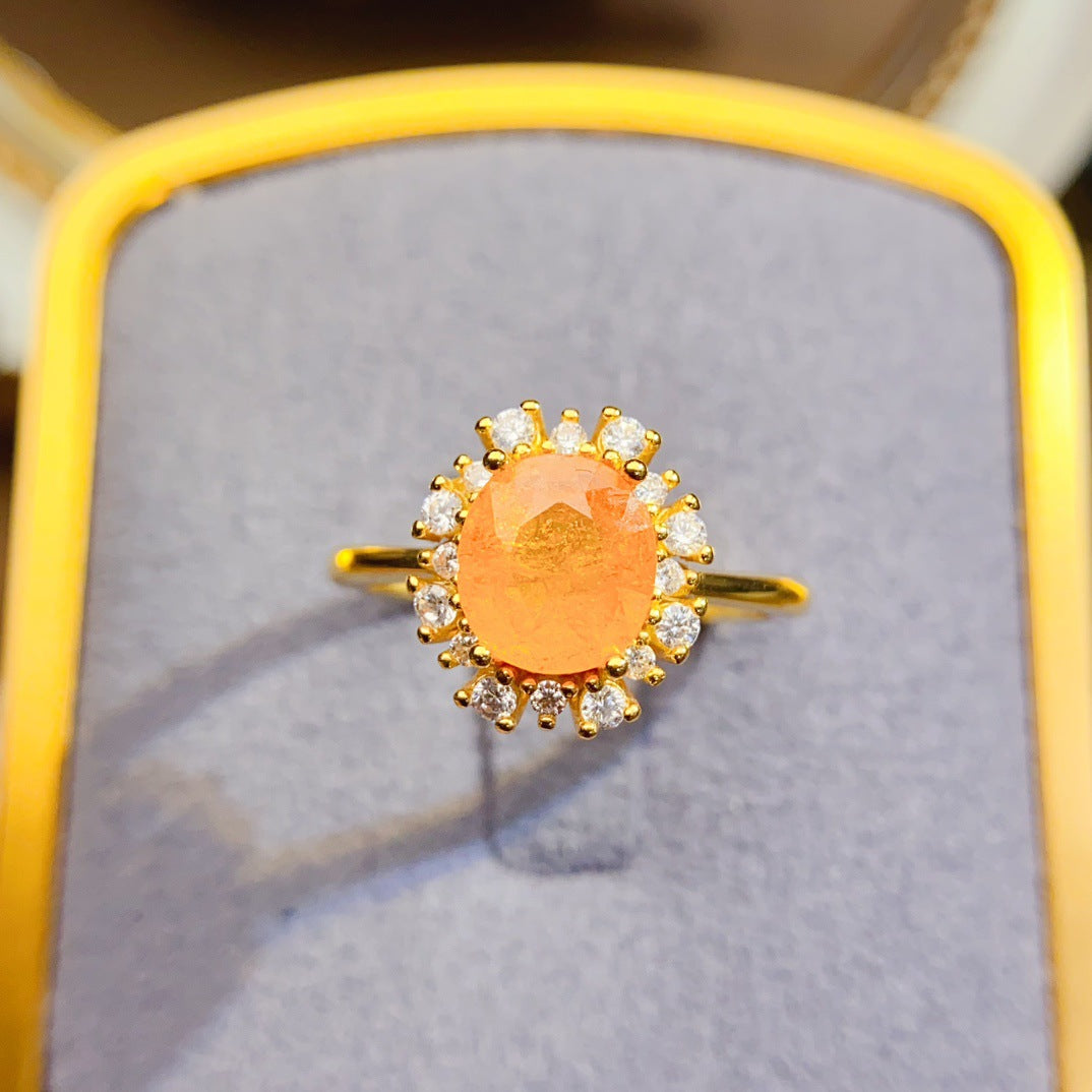 Natural S925 Silver Inlaid Garnet 6*8mm Versatile Ring