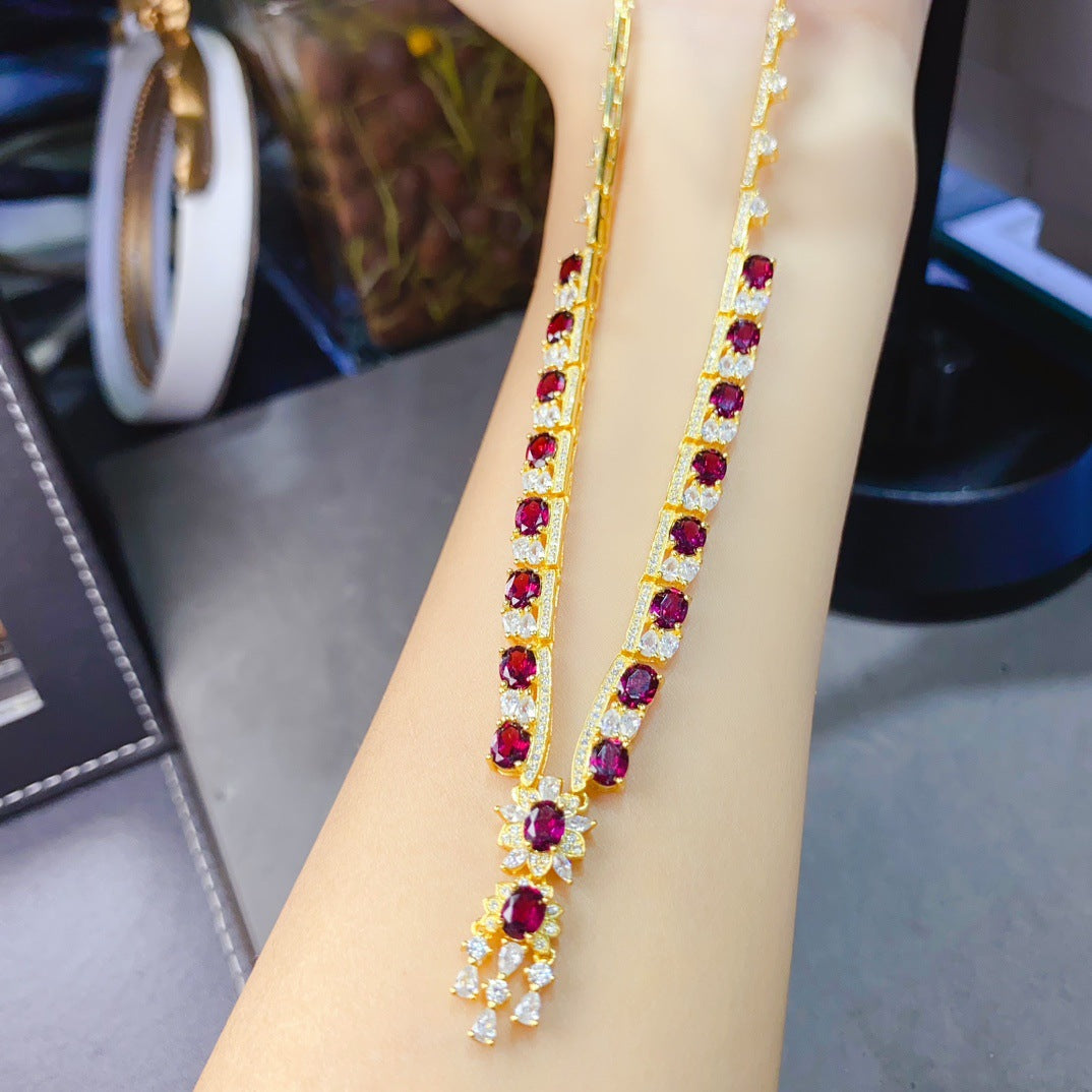 Natural Garnet S925 Silver Inlaid Main Stone 4*5mm Necklace