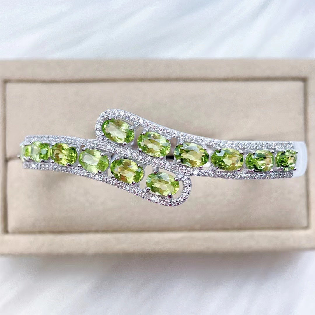 s925 Silver Jewelry Light Luxury Natural Peridot Bracelet