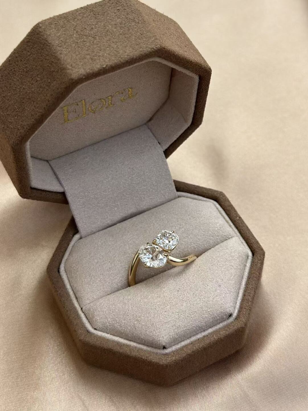 Double Stone Twist Arm Cultivated Diamond Ring Main Stone 1.22ct + Secondary Stone 1.01ct