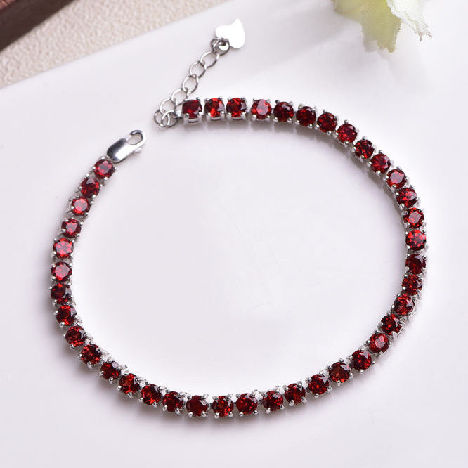 S925 Silver Inlaid Jewelry Natural Garnet Tennis Bracelet