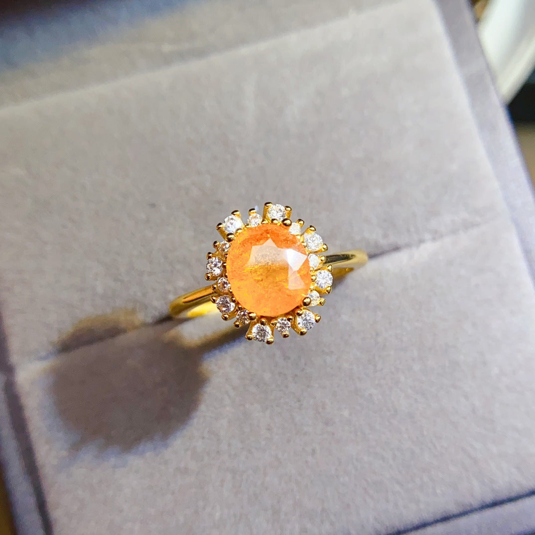 Natural S925 Silver Inlaid Garnet 6*8mm Versatile Ring