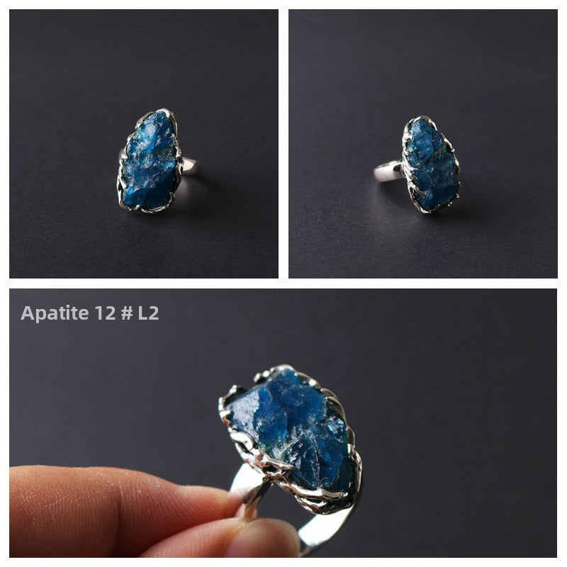 Original Design Ring Pure Silver Handmade Encrusted Natural Raw Mineral Amethyst Rose Quartz Phosphorite Aquamarine Ring