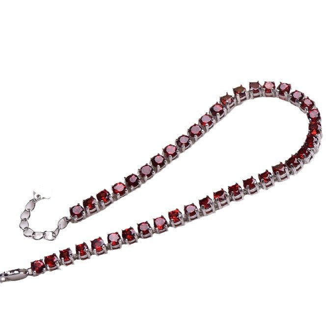 S925 Silver Inlaid Jewelry Natural Garnet Tennis Bracelet