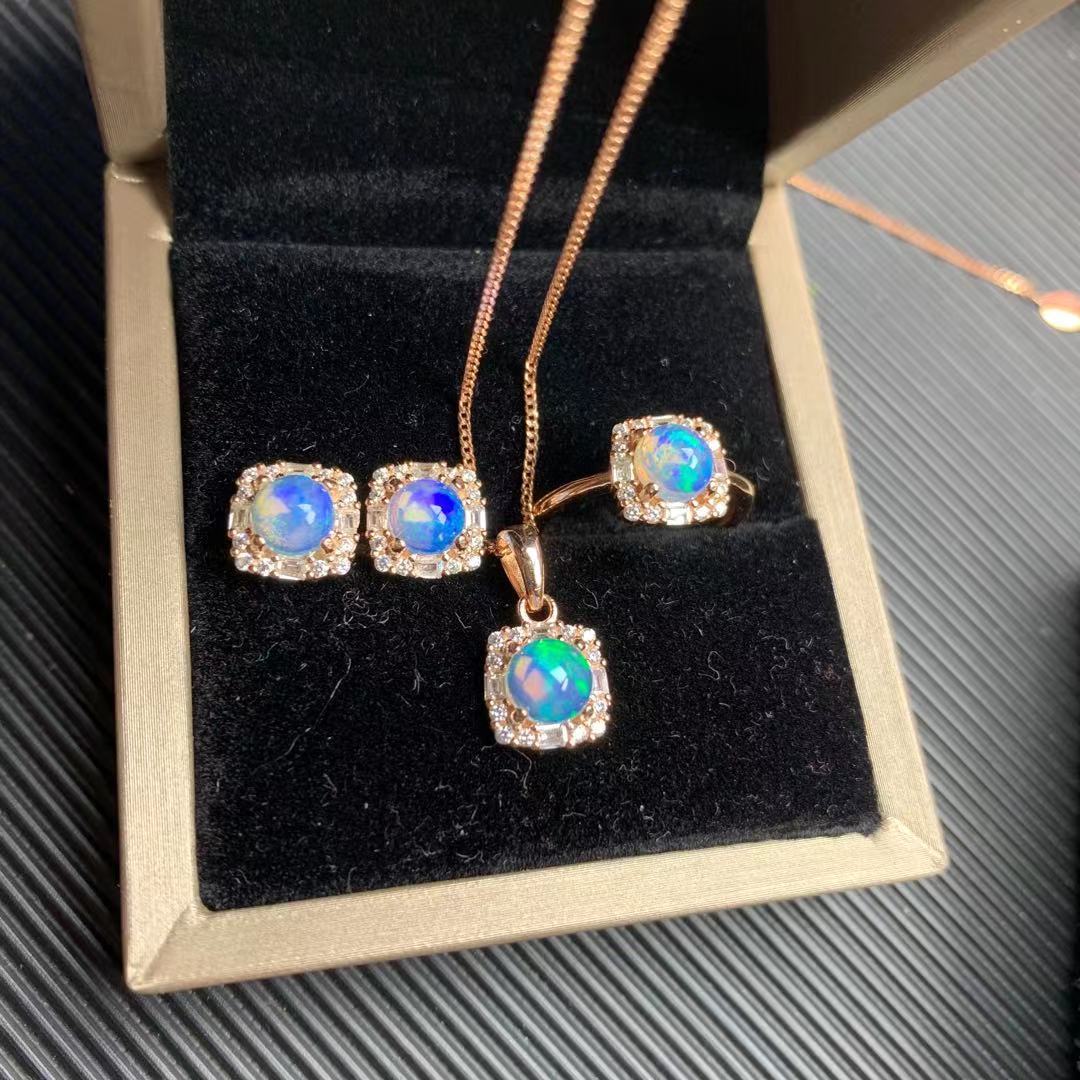Natural Opal Set 925 Silver Inlaid Pendant Ring Jewelry for Women Gift for Girlfriend Live Supply