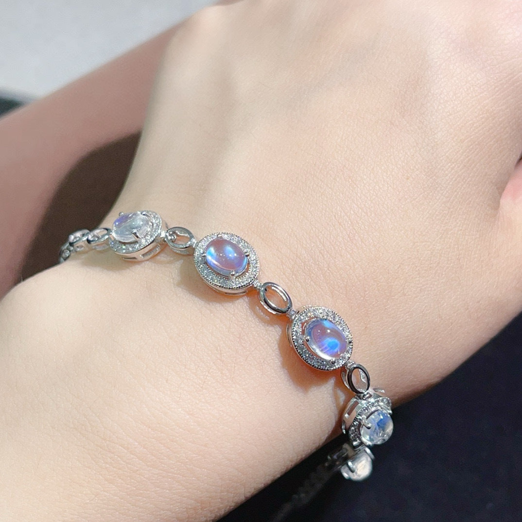 Natural Moonstone Bracelet 925 Sterling Silver Chain Handmade Bracelet High-end Bracelet