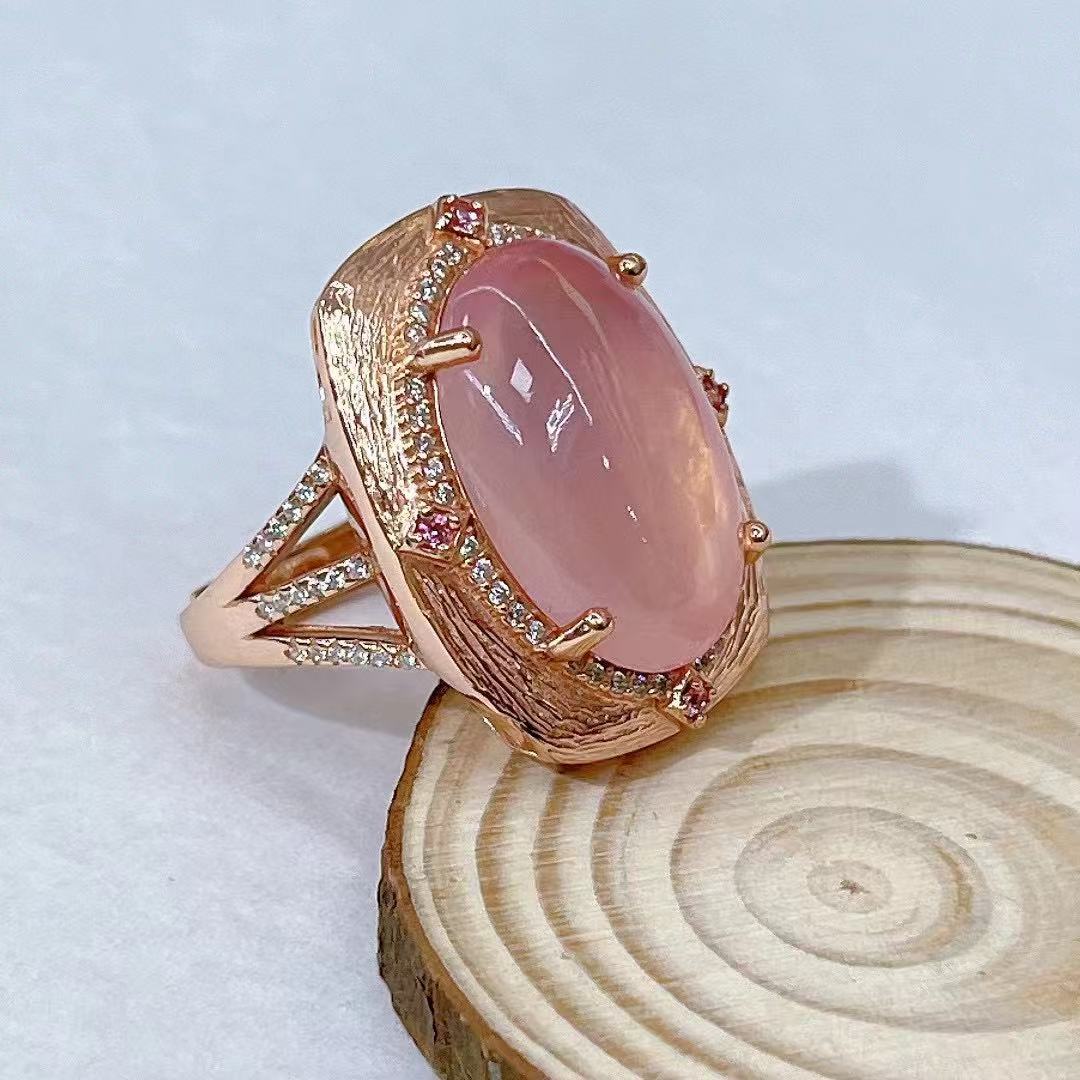 S925 Silver Plated Rose Gold Inlaid Main Stone 15*21mm Natural Rose Quartz Open Ring