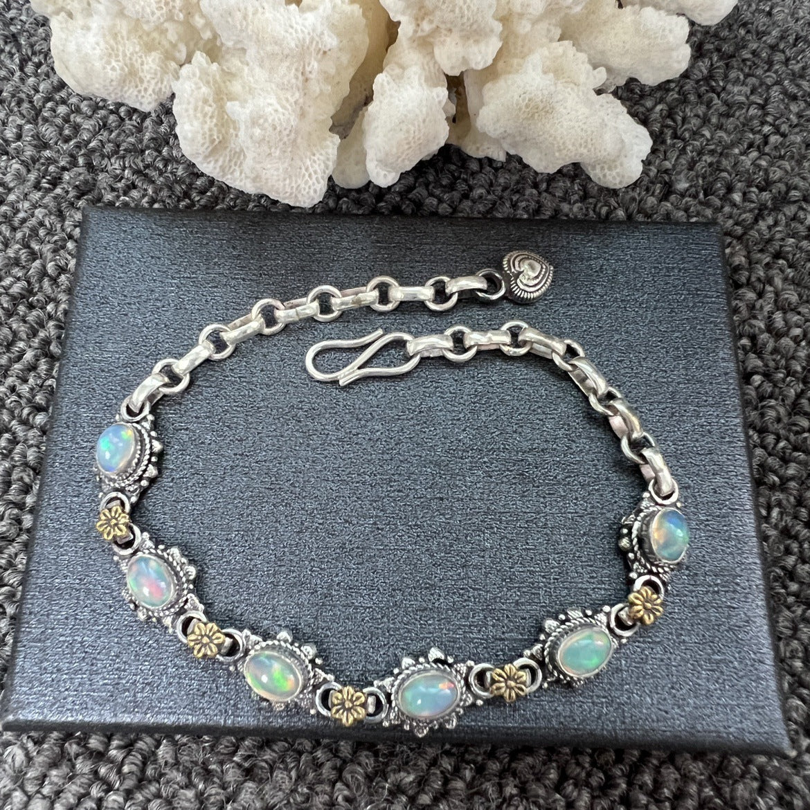 Nepal Handmade 925 Inlaid Yellow Crystal Ruby Amethyst Opal Stone Vintage Bracelet