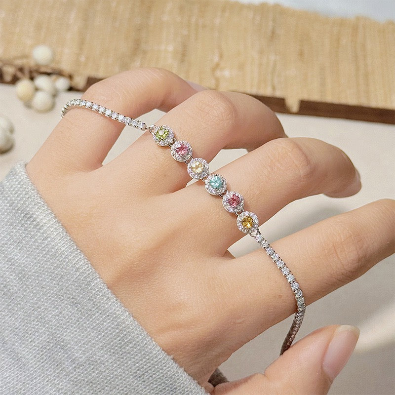 Natural Tourmaline S925 Sterling Silver Colorful Round Rock Candy Elegant Versatile Tennis Bracelet