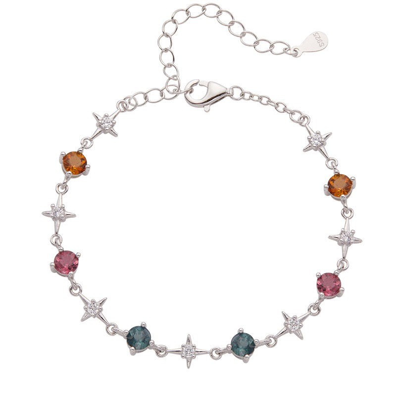 Natural Tourmaline S925 Sterling Silver Stellar Gemstone Symphony Bracelet