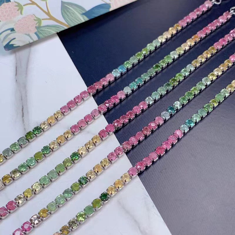 Natural Tourmaline S925 Sterling Silver Macaron Candy - Colored Dopamine Luck Tennis - Inspired Bracelet