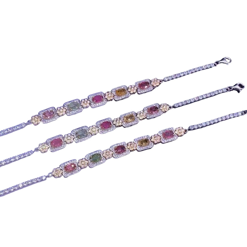 Natural Tourmaline S925 Sterling Daisy Toast Tourmaline Dopamine Good Luck Bracelet