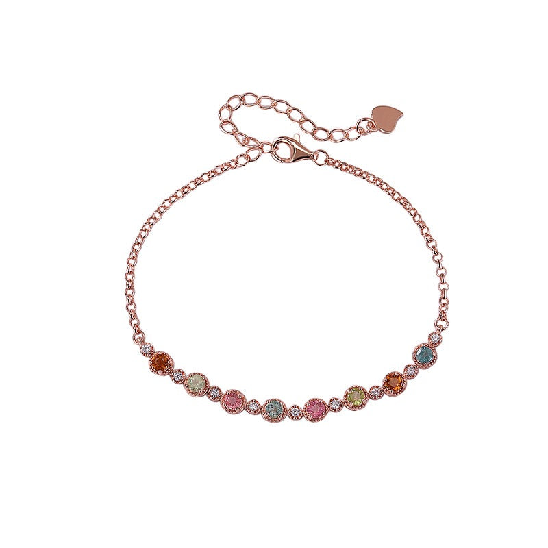 Natural Tourmaline S925 Sterling Trendy Luxury Colorful Cute Candy Gem Rose Gold Bracelet - Must - Have Fashion Jewelry