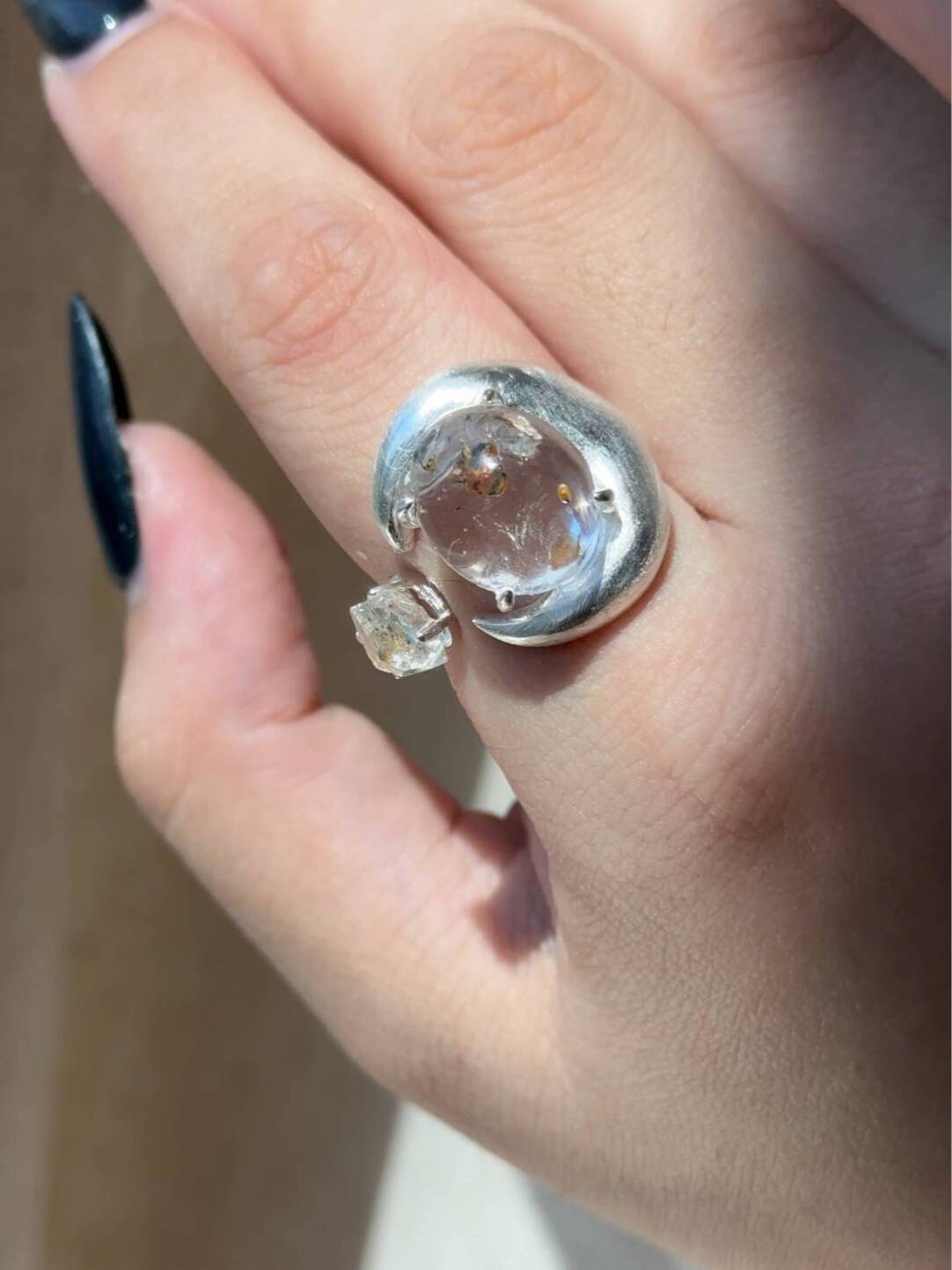 Baoyue Original Design Handmade 925 Silver Open Ring · White Flashing Version