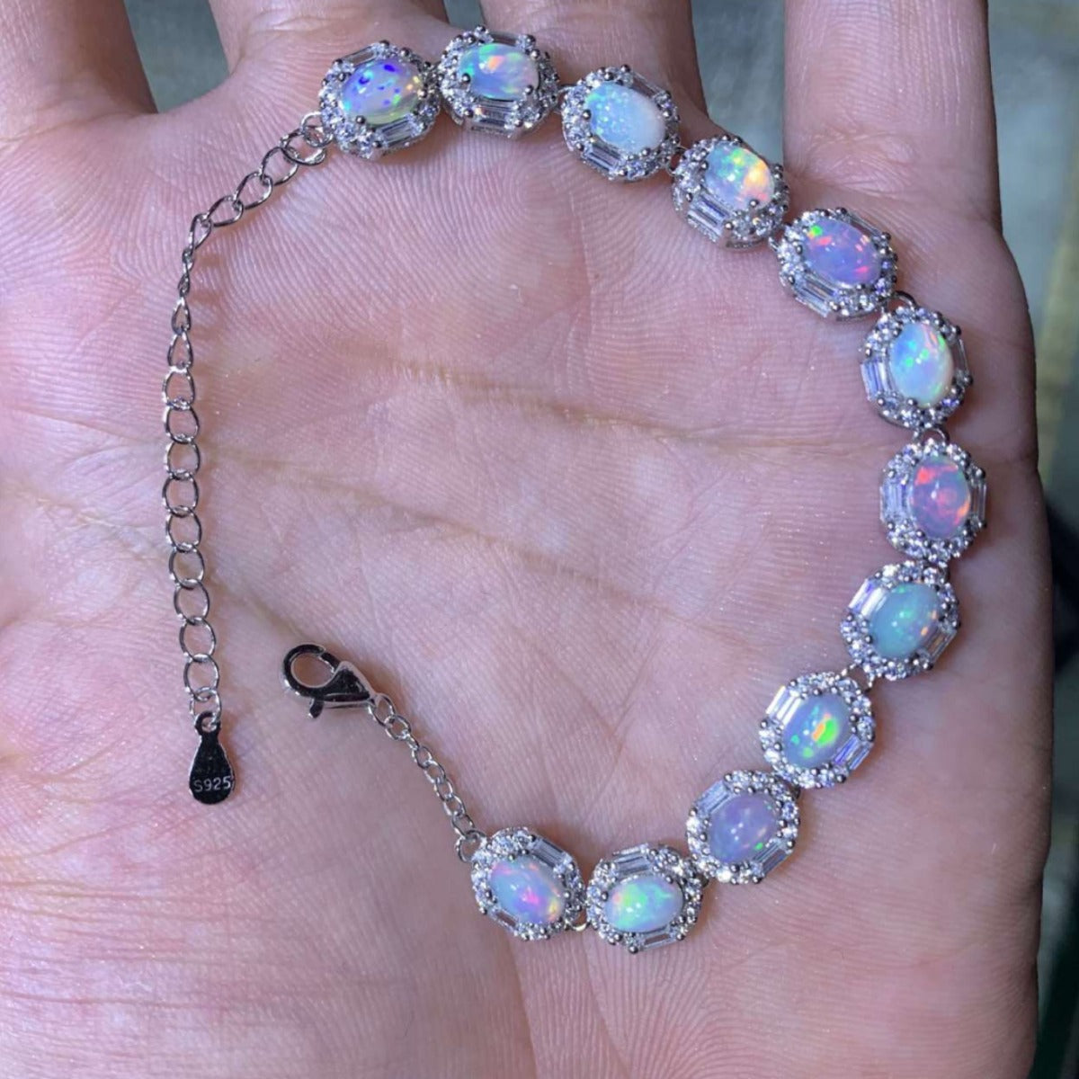 S925 Sterling Silver Inlaid Size 4*6mm Natural Opal Bracelet