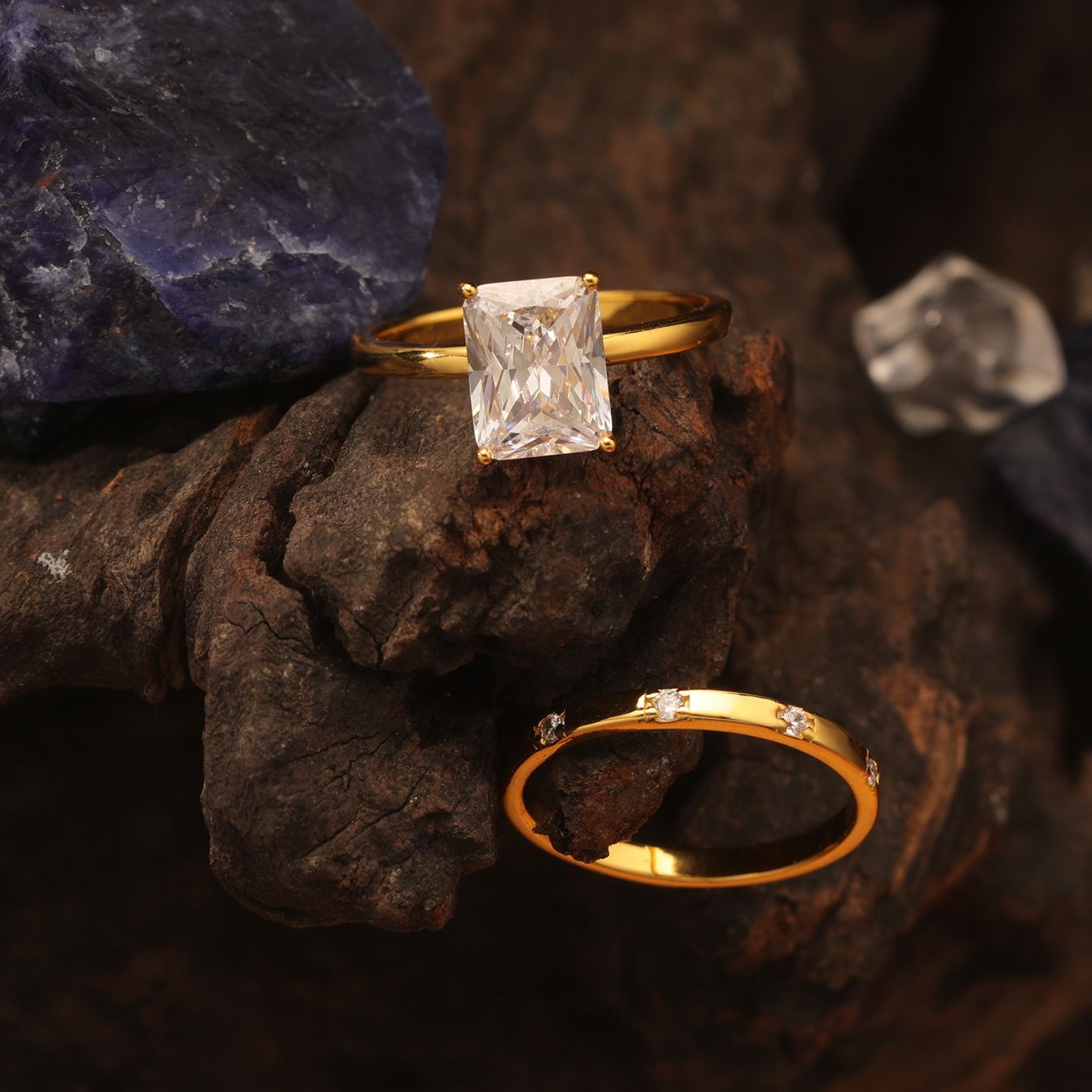 S925 Silver Combination Ring Moissanite Ring Set Princess Square Main Stone Simple Luxury Independent Stand Hot Sale