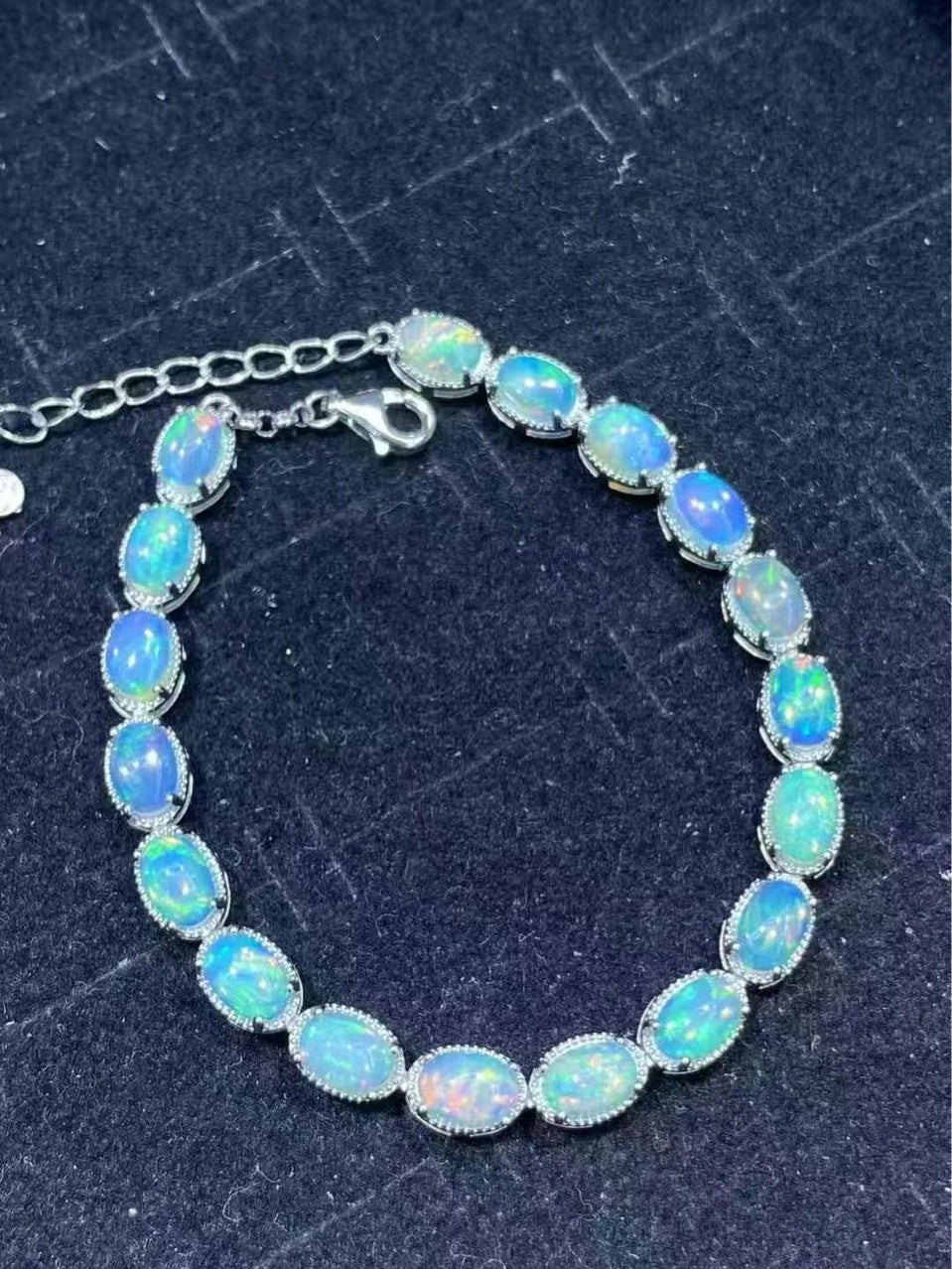Natural Premium Opal S925 Sterling Silver Bracelet 4x6 18 Pieces Fashionable Light Luxury Colorful Gem Single Circle Bracelet