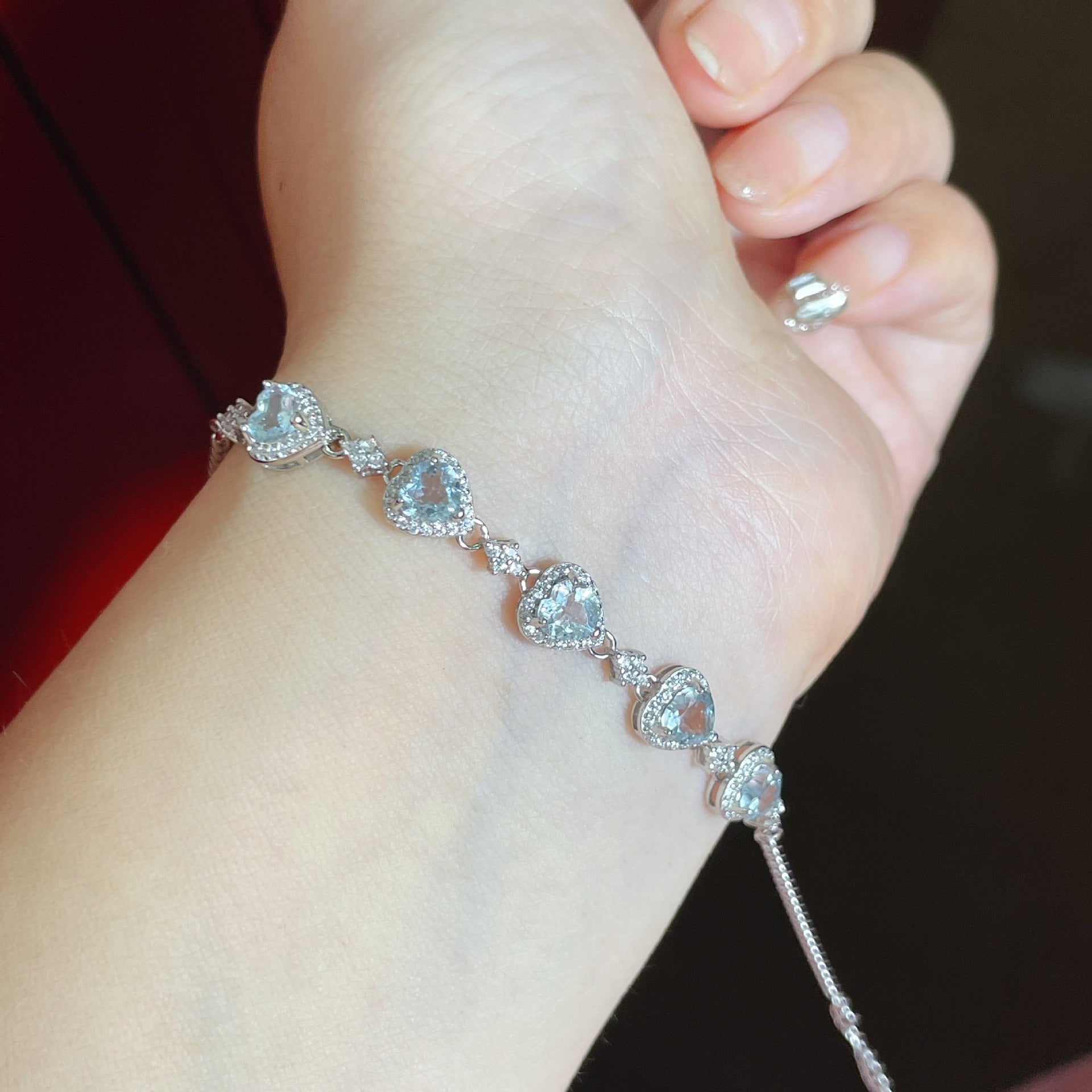 S925 Silver Inlaid Natural Heart-shaped Aquamarine Women's Necklace Fresh Hand Jewelry