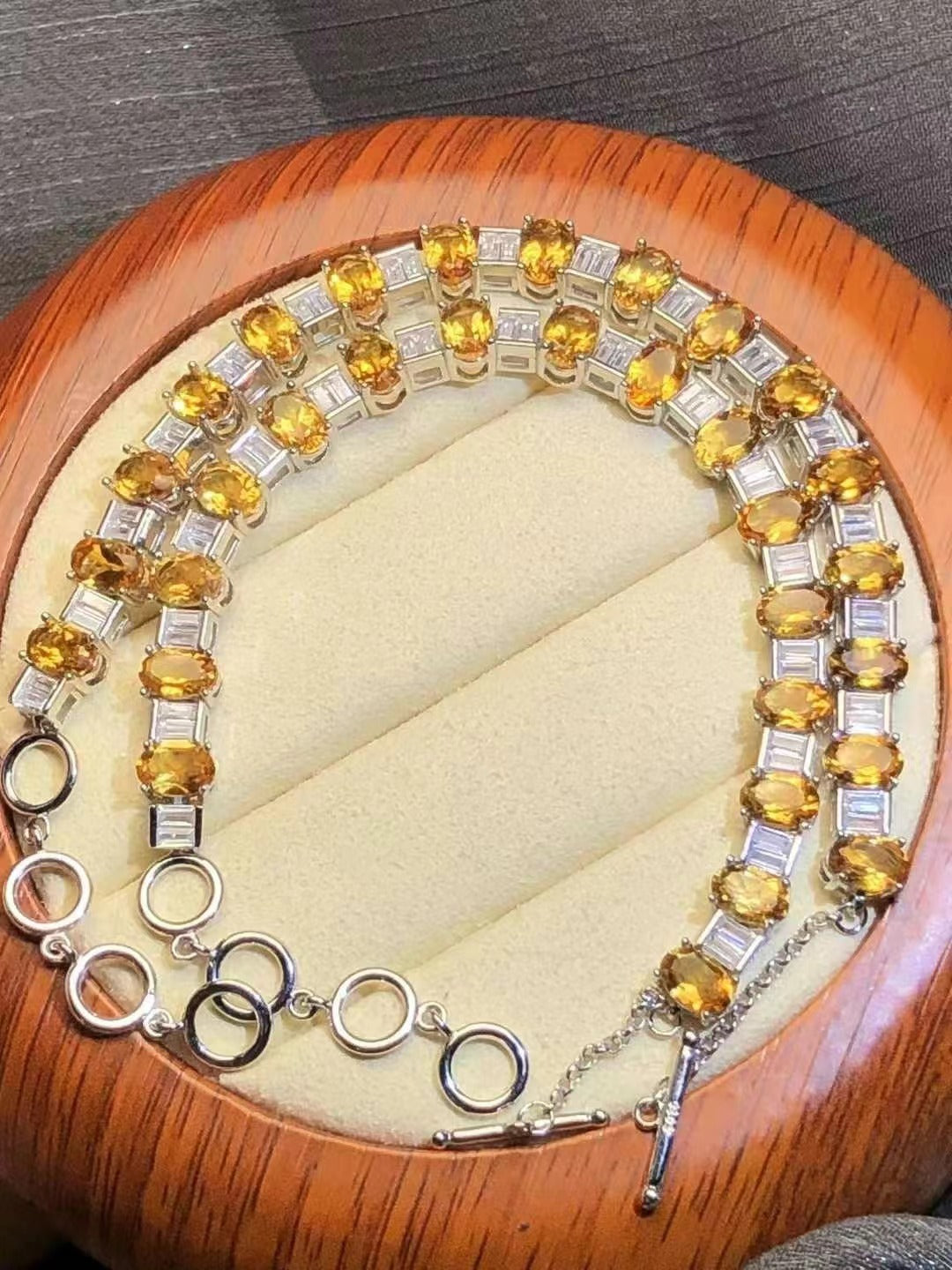 Bracelet en cristal jaune naturel et argent S925, style élégant et simple pour femme 